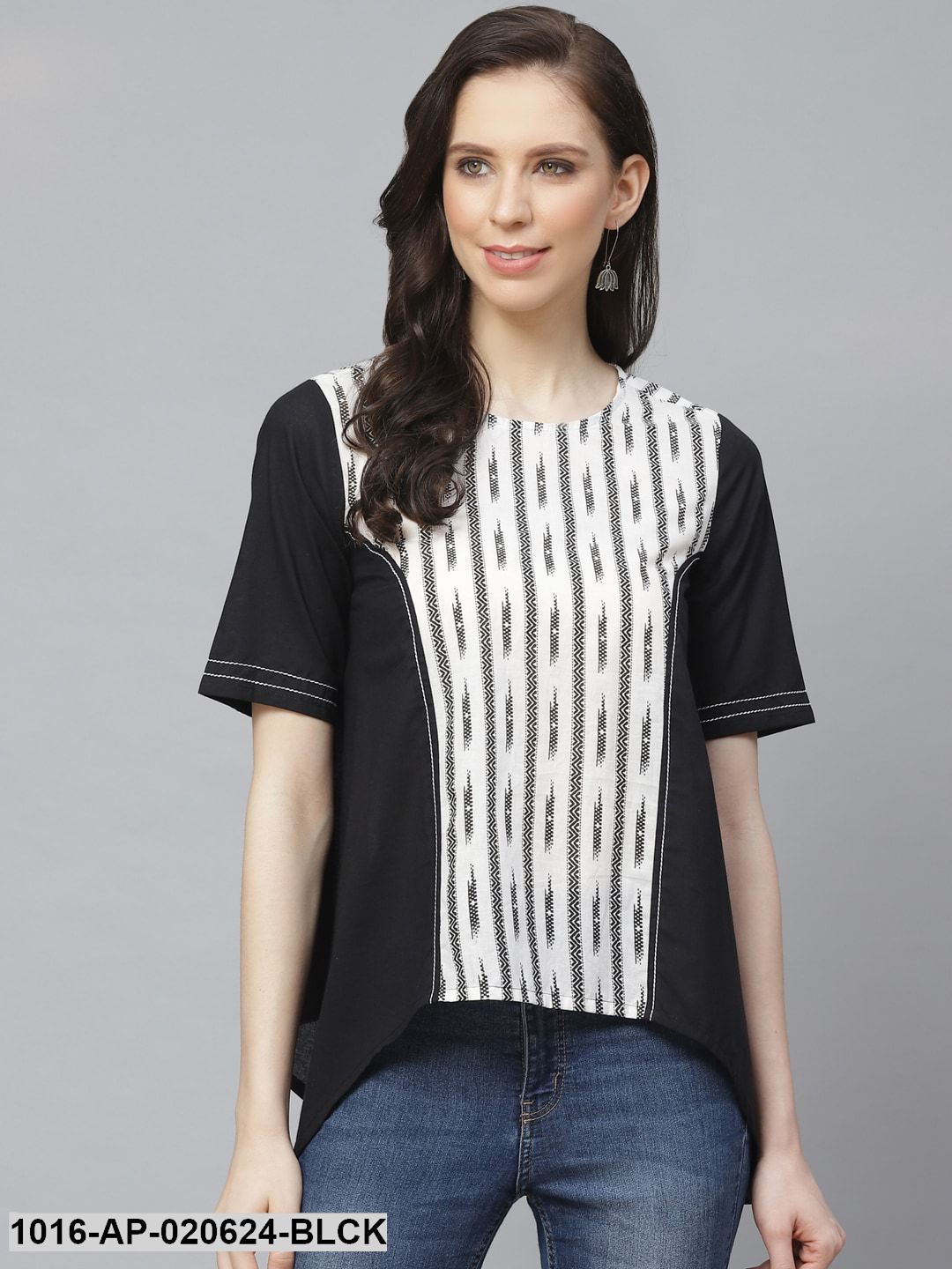 Black & White Printed Asymmetric Top