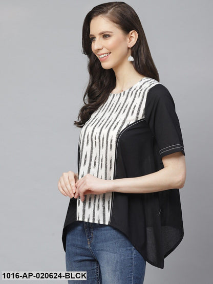 Black & White Printed Asymmetric Top