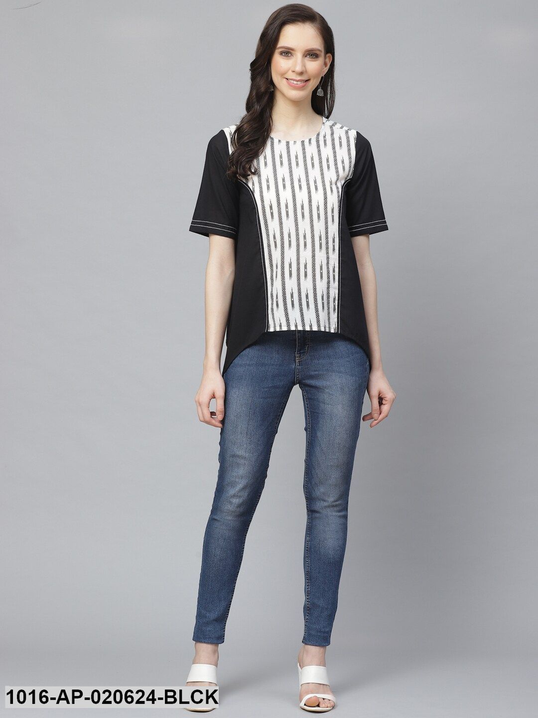 Black & White Printed Asymmetric Top