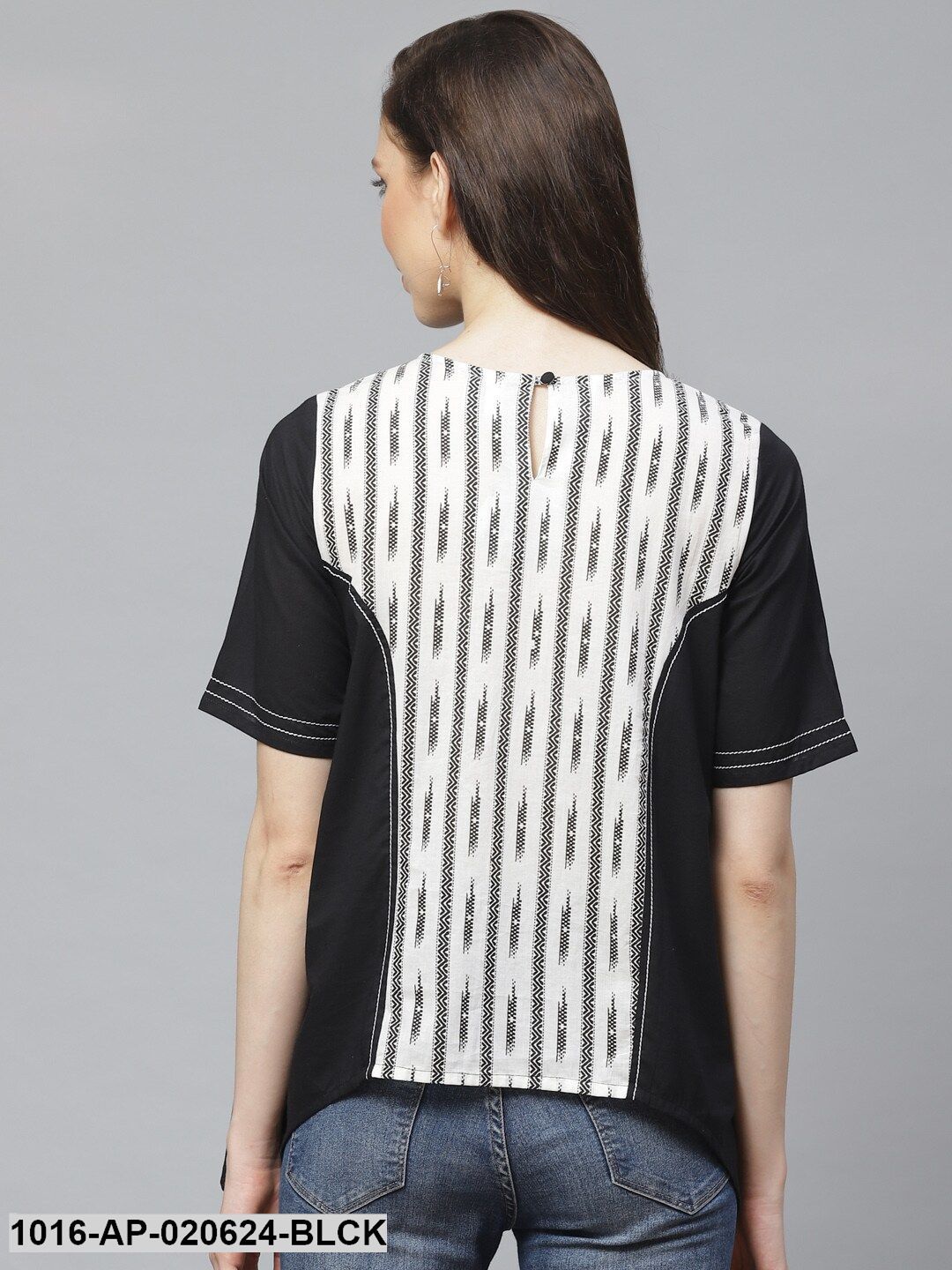 Black & White Printed Asymmetric Top