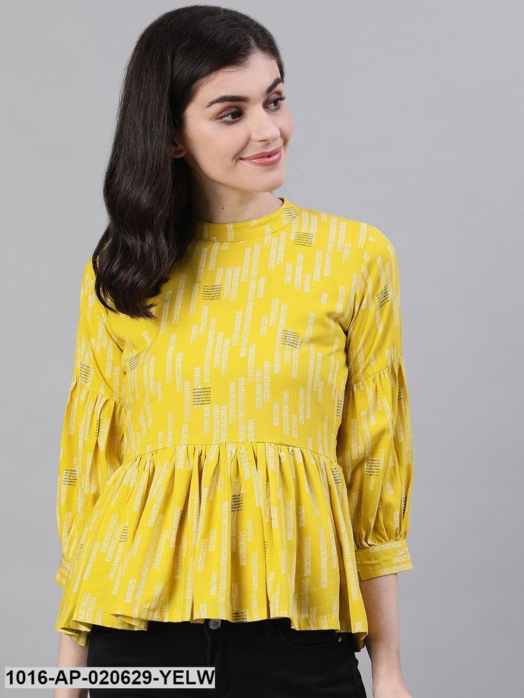 Yellow Printed Peplum Top