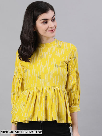 Yellow Printed Peplum Top