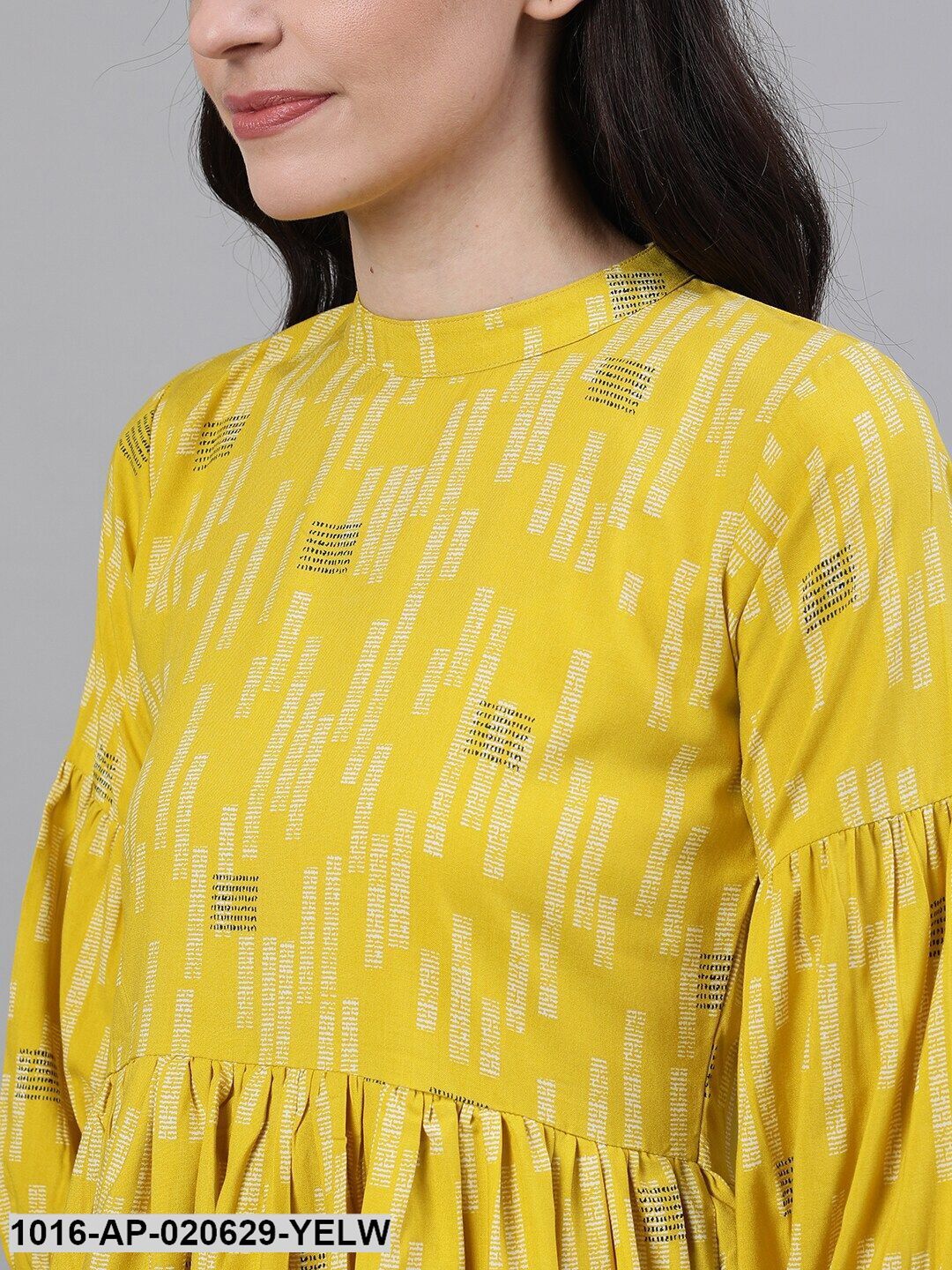 Yellow Printed Peplum Top