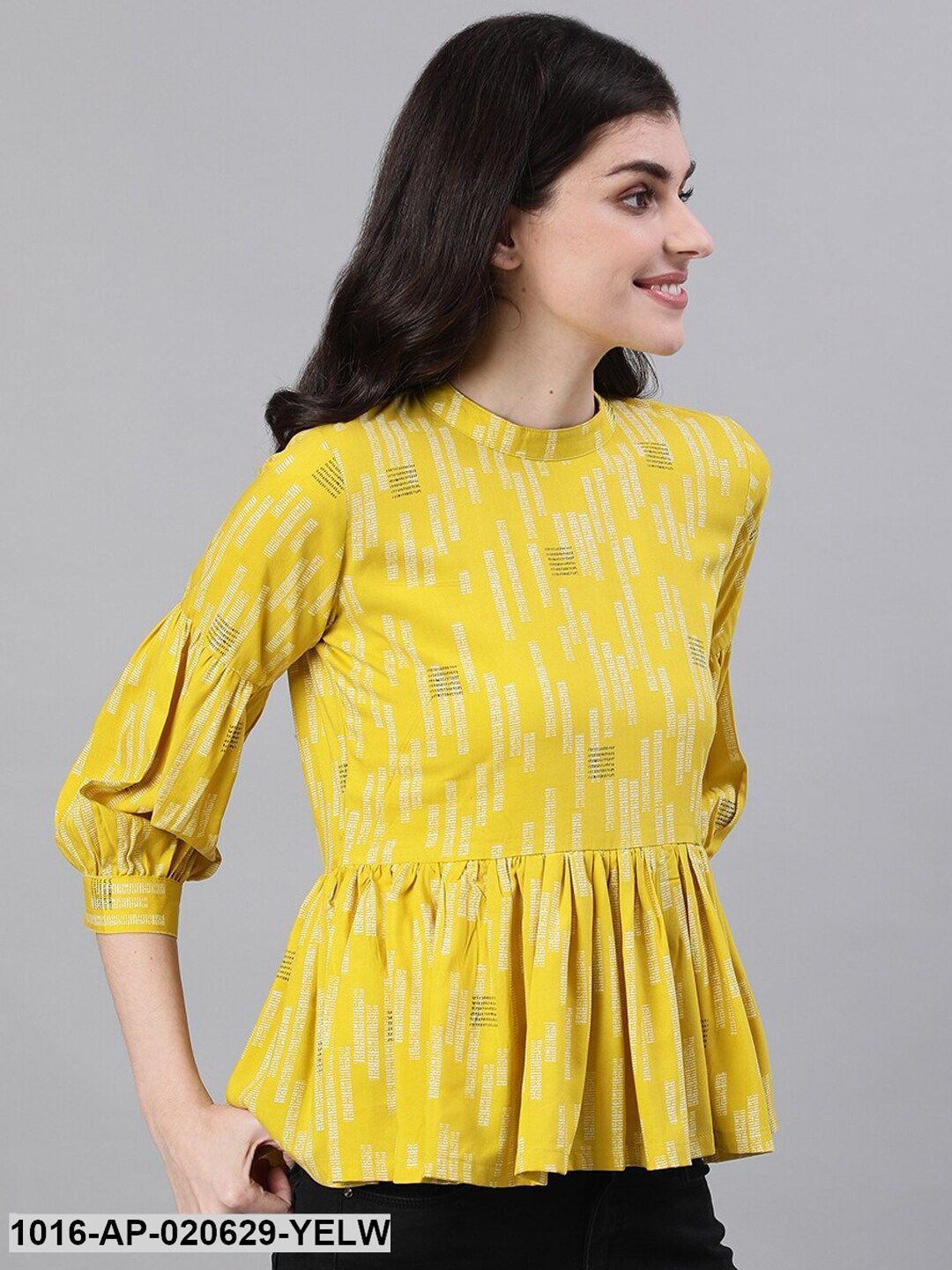 Yellow Printed Peplum Top