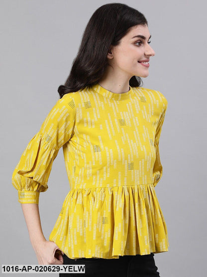 Yellow Printed Peplum Top
