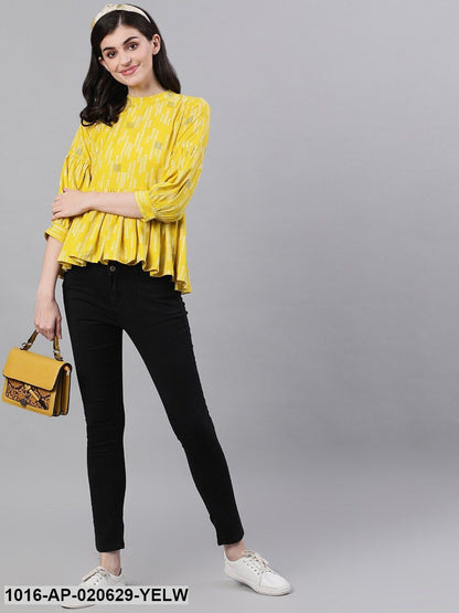 Yellow Printed Peplum Top