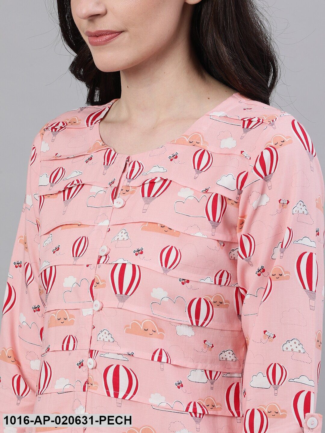 Peach-Coloured Printed Shirt Style Top