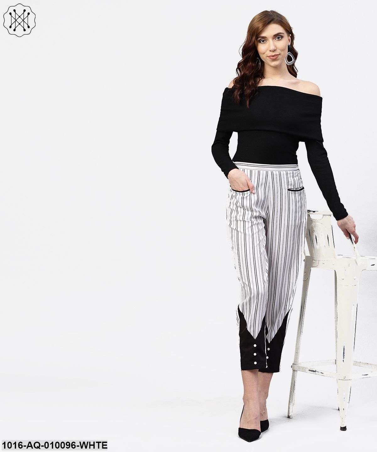 Black and white striped trouser with Pockets