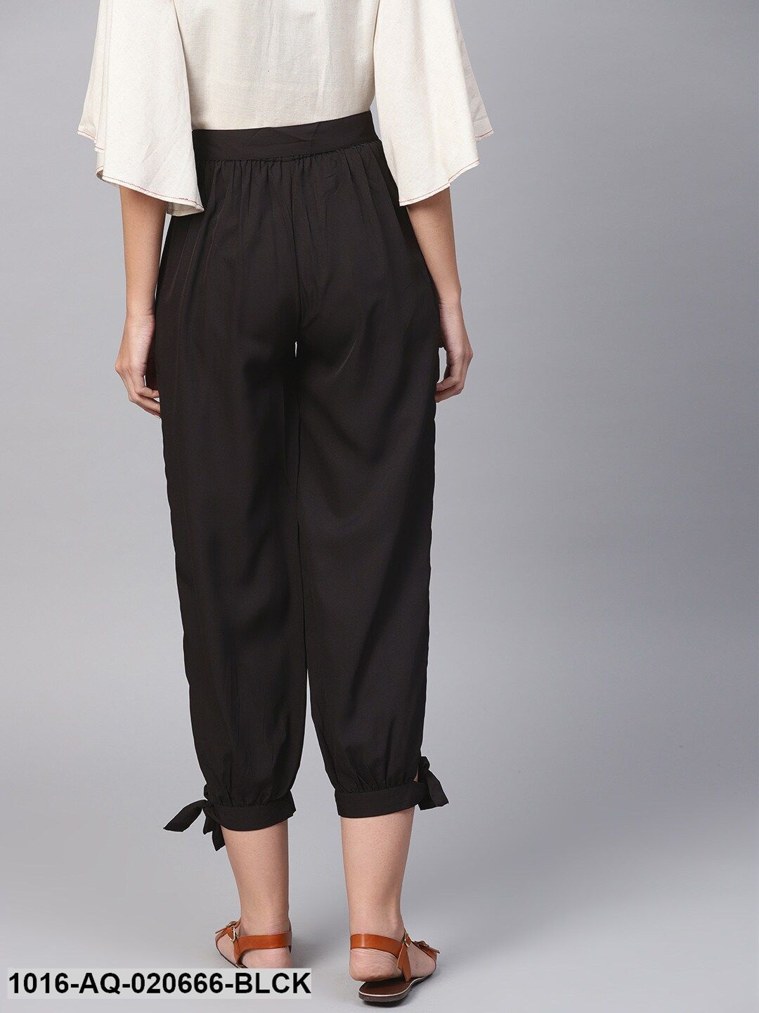 Black Solid Loose Fit Cropped Regular Trousers