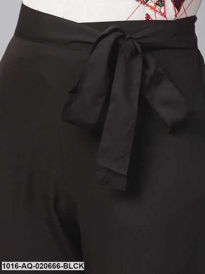 Black Solid Loose Fit Cropped Regular Trousers