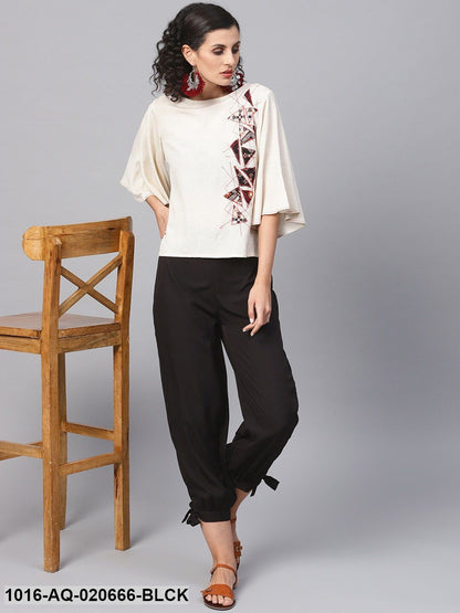 Black Solid Loose Fit Cropped Regular Trousers