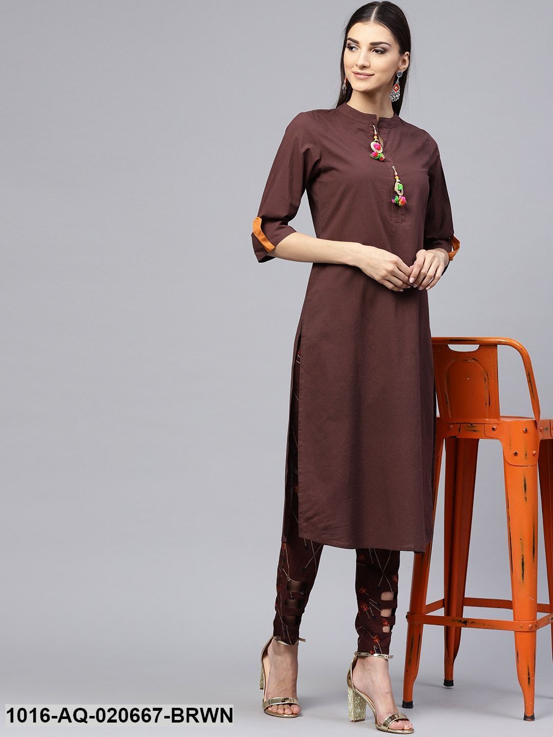 Brown Regular Fit Printed Trousers