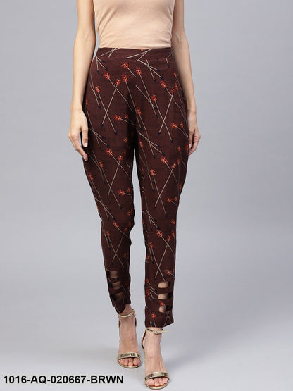 Brown Regular Fit Printed Trousers