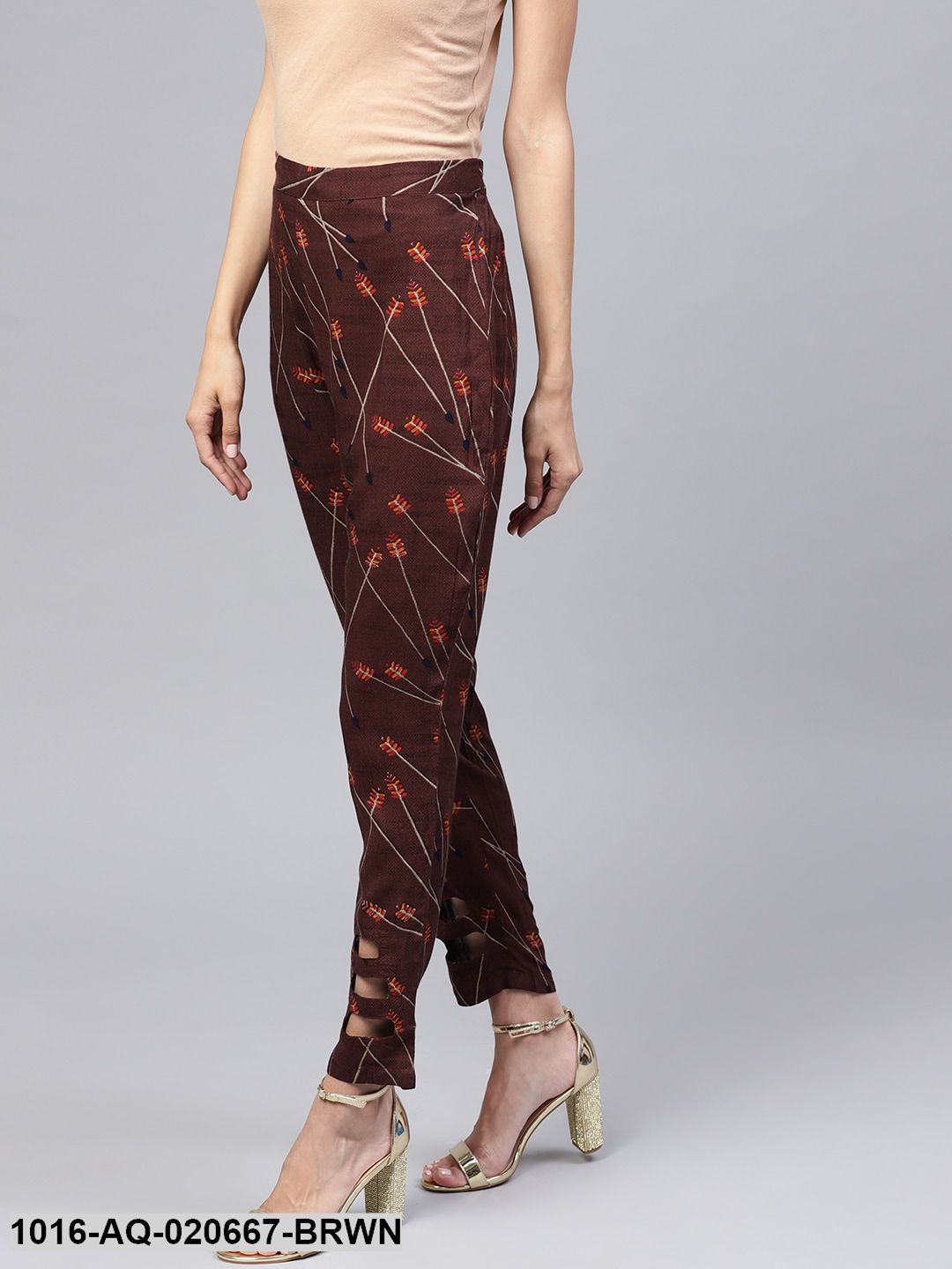 Brown Regular Fit Printed Trousers