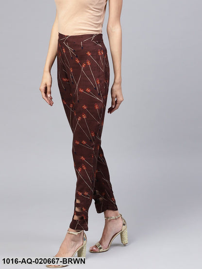 Brown Regular Fit Printed Trousers