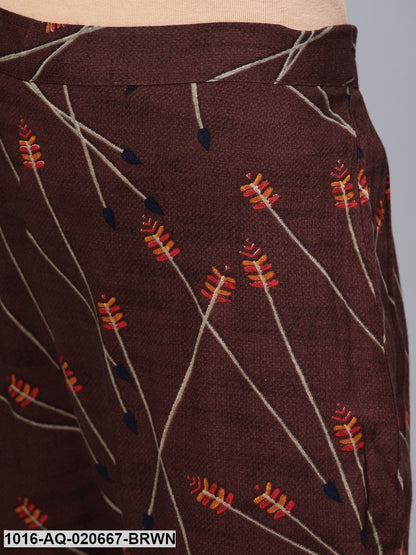 Brown Regular Fit Printed Trousers