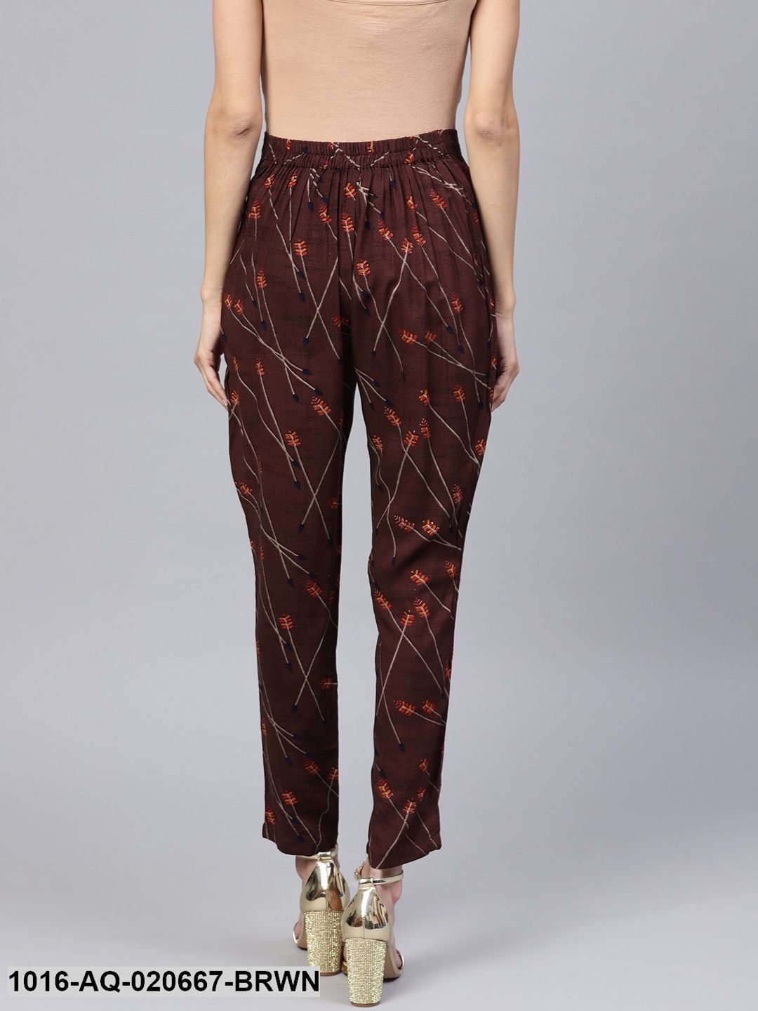 Brown Regular Fit Printed Trousers