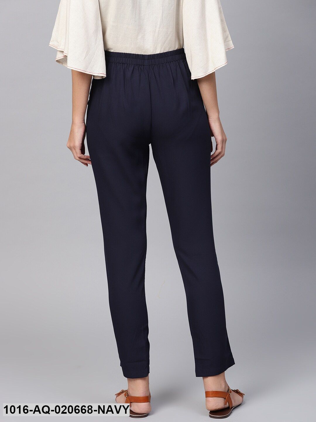Navy Blue Regular Fit Solid Trousers