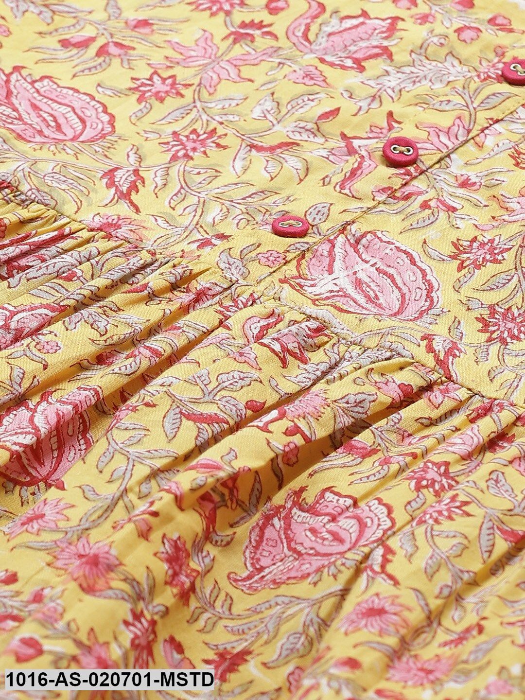 Mustard Yellow & Pink Ethnic Printed Tunic