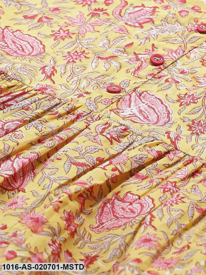 Mustard Yellow & Pink Ethnic Printed Tunic
