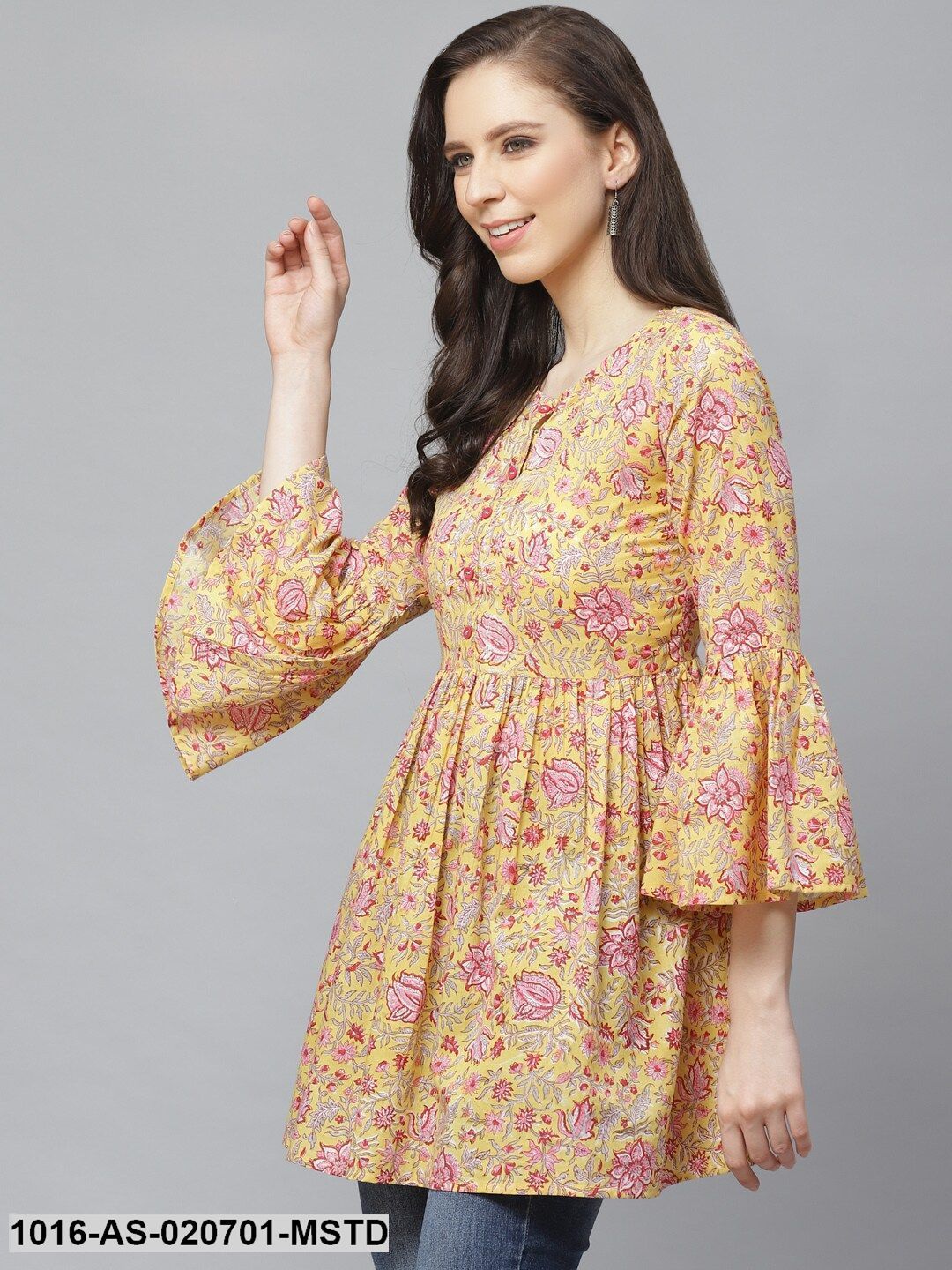 Mustard Yellow & Pink Ethnic Printed Tunic