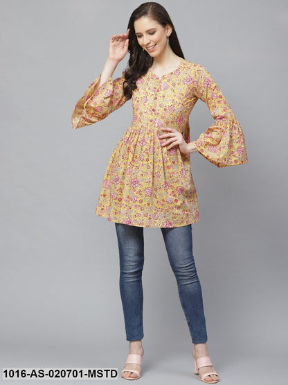 Mustard Yellow & Pink Ethnic Printed Tunic