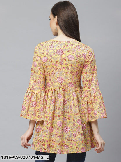 Mustard Yellow & Pink Ethnic Printed Tunic