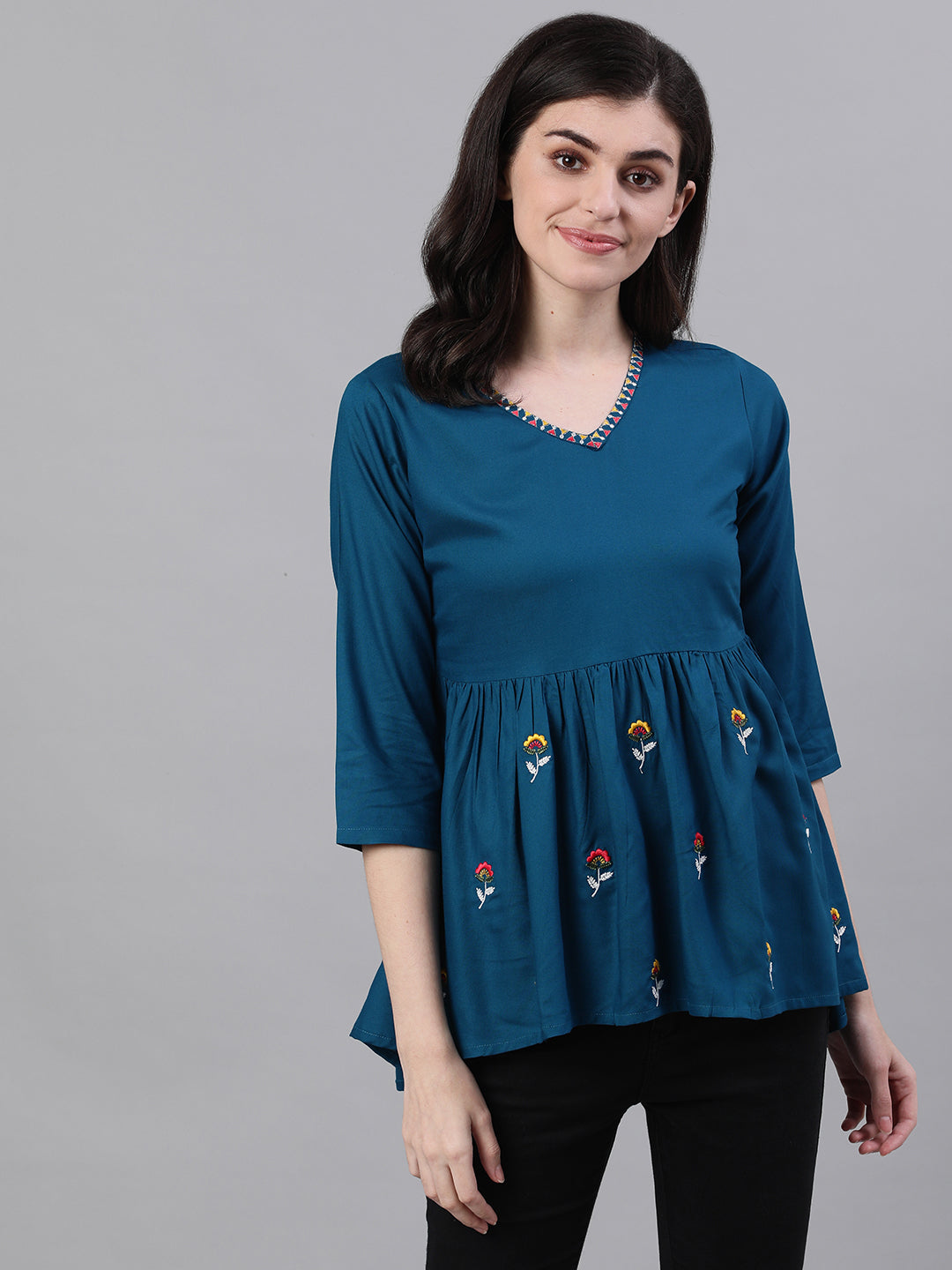 Navy Blue Solid A-line Tunic