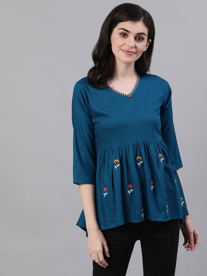 Navy Blue Solid A-line Tunic