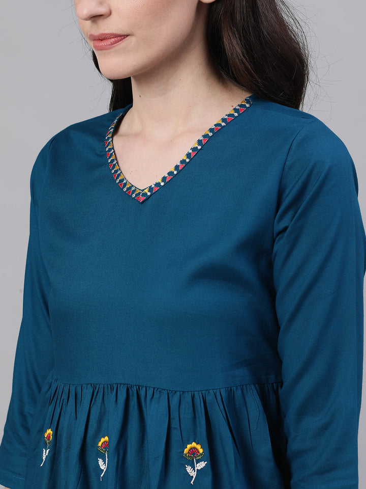 Navy Blue Solid A-line Tunic
