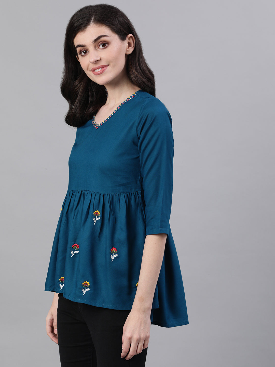 Navy Blue Solid A-line Tunic