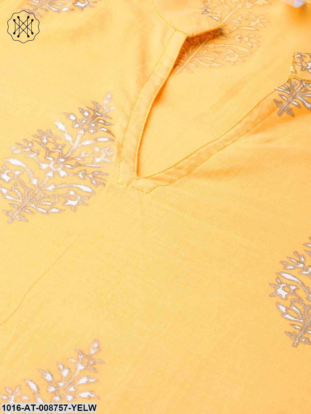 Yellow gold printed Kurta with Mandarin collar with half sleeves