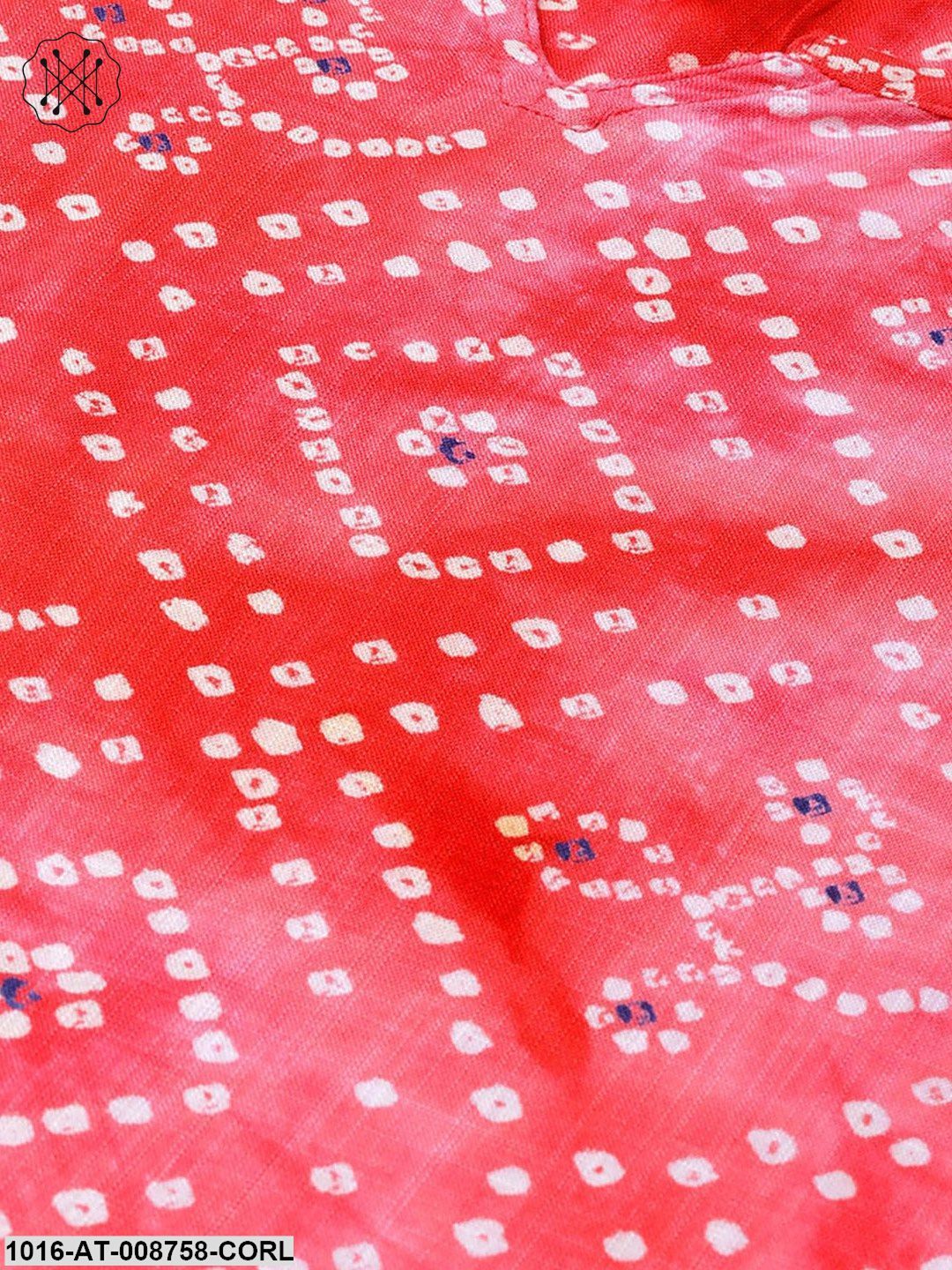 Coral Pink Bandhni Printed straight cotton Kurta