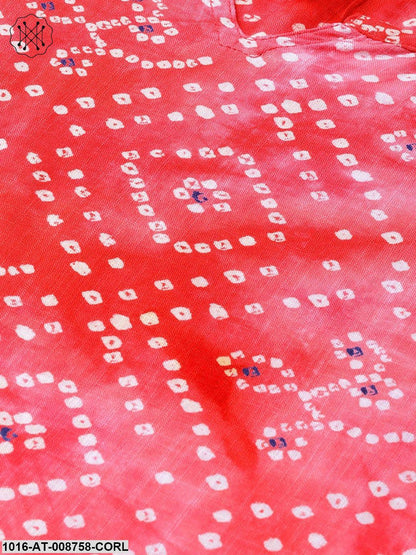 Coral Pink Bandhni Printed straight cotton Kurta