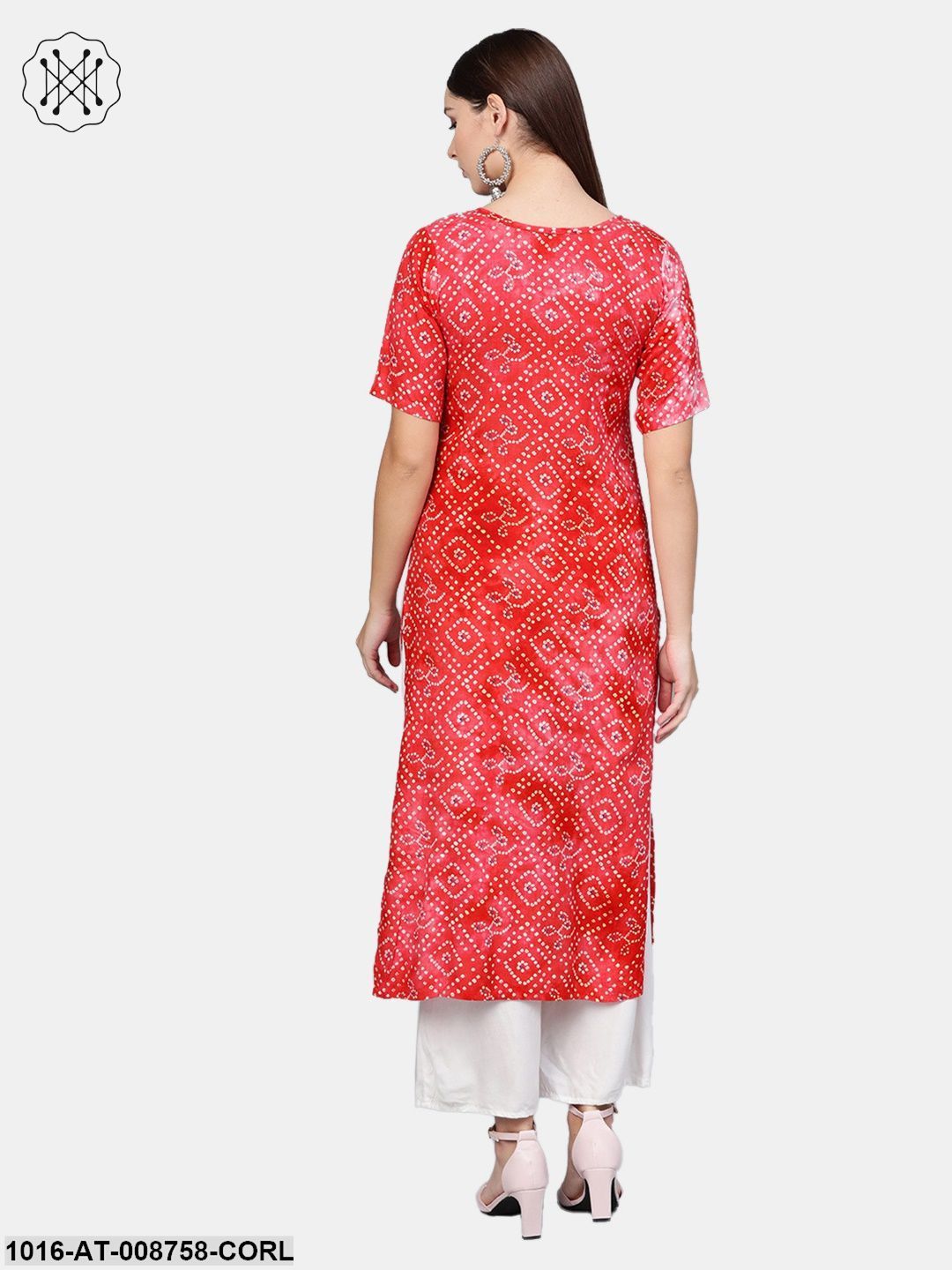 Coral Pink Bandhni Printed straight cotton Kurta