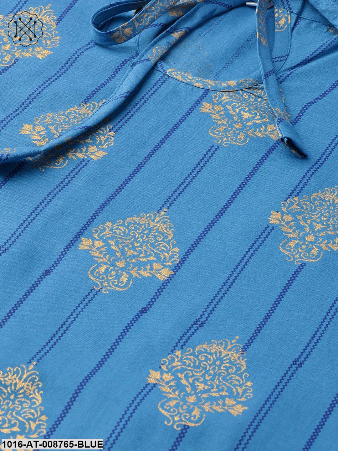 Cobalt blue Gold printed Straight kurta with Keyhole neck & 3/4 sleeves