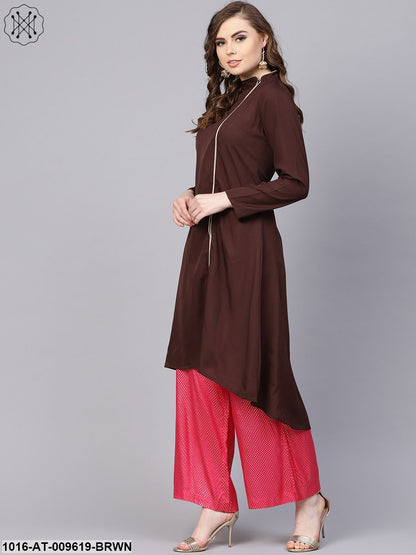 Chocolate Brown Kurta With Side Slit & Roll Colllar