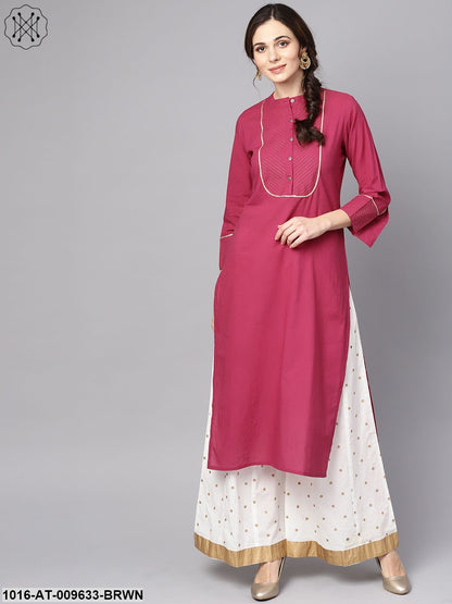 Burgundy Kurta Detailed With Gotta & Golden Thread Stitch At Yoke