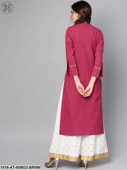 Burgundy Kurta Detailed With Gotta & Golden Thread Stitch At Yoke