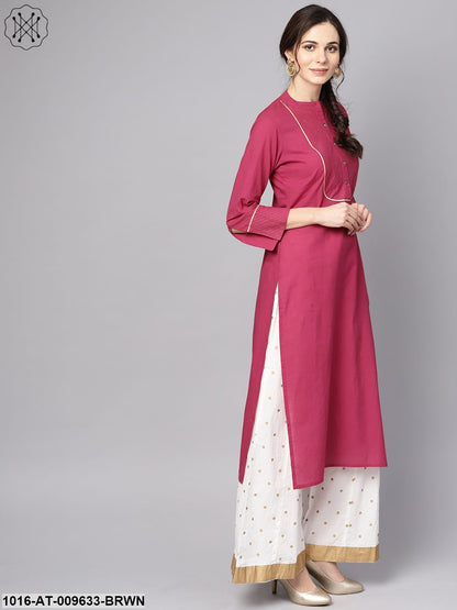 Burgundy Kurta Detailed With Gotta & Golden Thread Stitch At Yoke