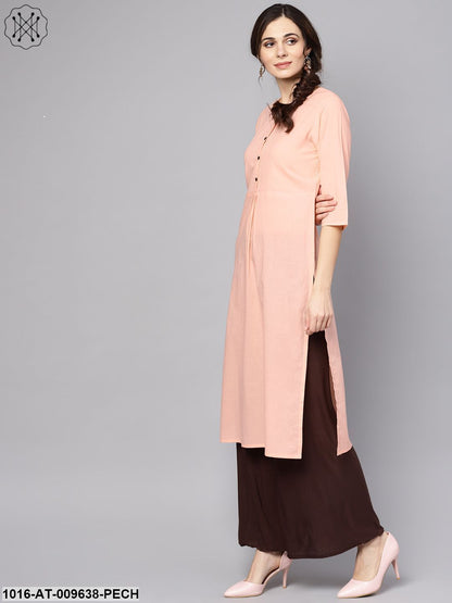 Solid Peach 3/4Th Sleeve Cotton Kurta