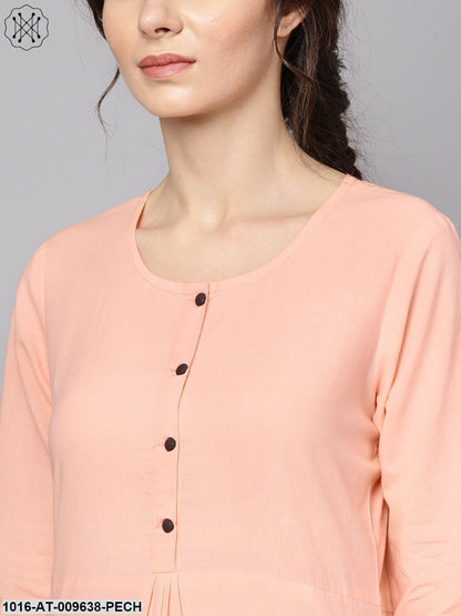 Solid Peach 3/4Th Sleeve Cotton Kurta