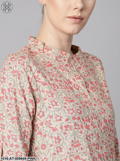 Floral Printed Straight Kurta With 3/4 Sleeves And Cut-Out Detailing