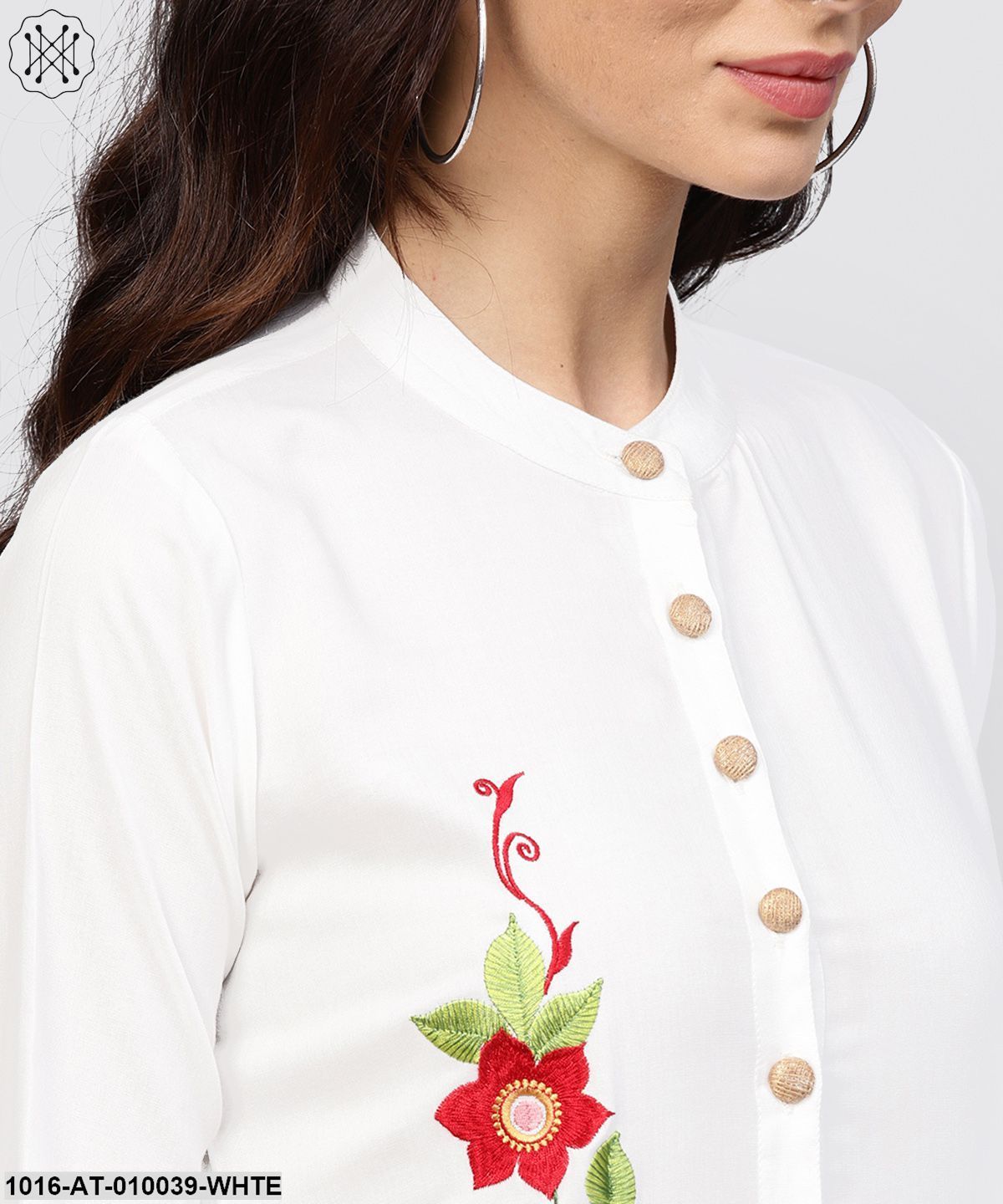 Embroidered Off White Rayon Kurta With Madarin Collar