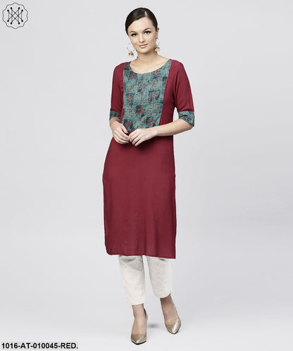 Red Kurta With Half Sleeves And Front Yoke