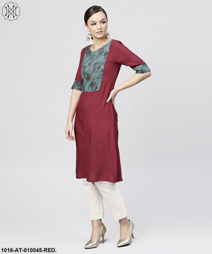 Red Kurta With Half Sleeves And Front Yoke