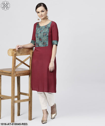 Red Kurta With Half Sleeves And Front Yoke