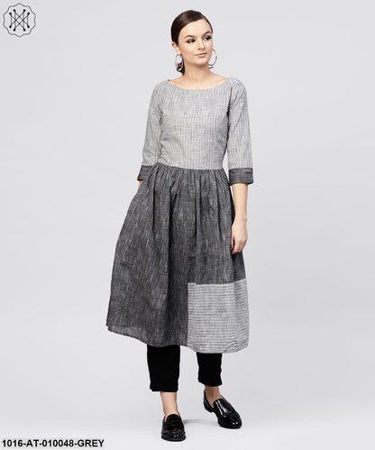 Grey Stripes Claff Length Kurta With 3/4 Sleeves