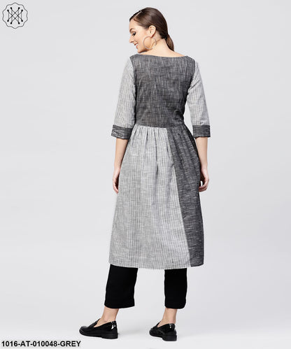 Grey Stripes Claff Length Kurta With 3/4 Sleeves