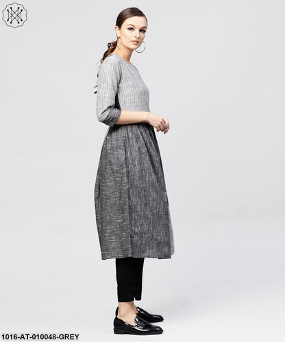 Grey Stripes Claff Length Kurta With 3/4 Sleeves